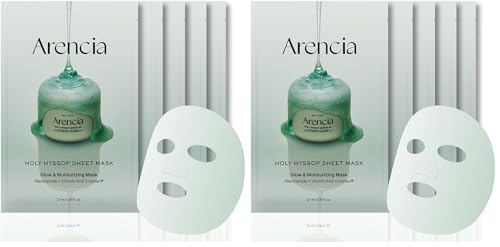 ARENCIA Hyssop Glow Sheet Masks 10 Pack - Hydrating, Repairing, Brightening - 5 Count Set of 2