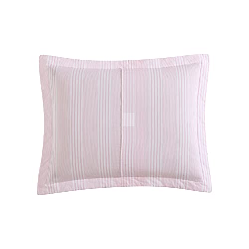 Laura Ashley Twin Cotton Quilt Set with Pillow Sham - Bedford Pink Reversible Bedding