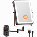 FASCINATE 5000mAh Rechargeable Wall Mounted Makeup Mirror, 8.7" Double Sided Touch Switch 1X 30X Rectangle Wall Mounted Magnifying Mirror with Light, 3 Color Setting, Extended Arm 360¡Æ Foldable Bronze