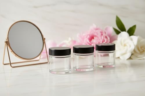 JUVITUS 1.7oz Glass Storage Jars with Black Lids - Airtight, Leak & Smell Proof (12 Pack)