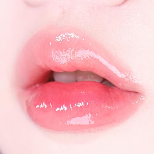 (MACQUEEN NEWYORK Dewy Water Glow Lip Tint - #03 Peach Dew, Glass-like Mirror Shine Hydrating Lip Stain, Long-Lasting & Non-Sticky Pink Tone Water Tint, 0.12 oz (3.5g)