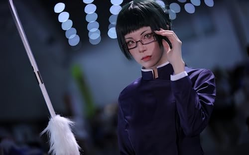 Anime Cosplay Wigs for Men and Women, Maki Zenin Style, High-Temperature Fiber, Detachable Ponytail, Natural Look