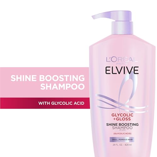 L'Oreal Paris Elvive Glycolic + Gloss Shine Boosting Shampoo, Cleanses and Smooths Dull, Porous Hair Into High-Shine, Glossy Hair, 28 Fl Oz