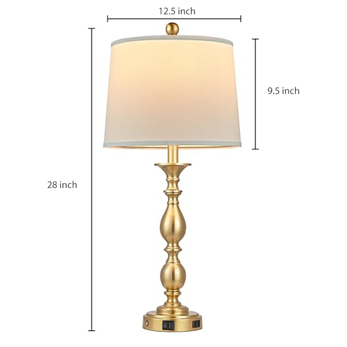 Gold 2 Pack Modern Table Lamps with USB Ports & AC Outlet - 3-Way Touch Bedside Lamps for Bedroom & Living Room