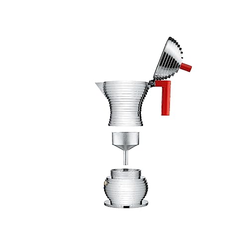Alessi Pulcina 3-Cup Red Stove Top Espresso Maker with Aluminum Handle