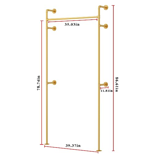 A-Gold Wall Mount Industrial Pipe Clothing Rack - Heavy Duty Metal Double Rod Garment Display, 39 Inch