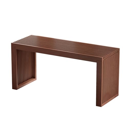 Bamboo Entryway Bench 35 Inch Wooden Shoe Stool with Rustic Farmhouse Style - Red Brown, Pattern A