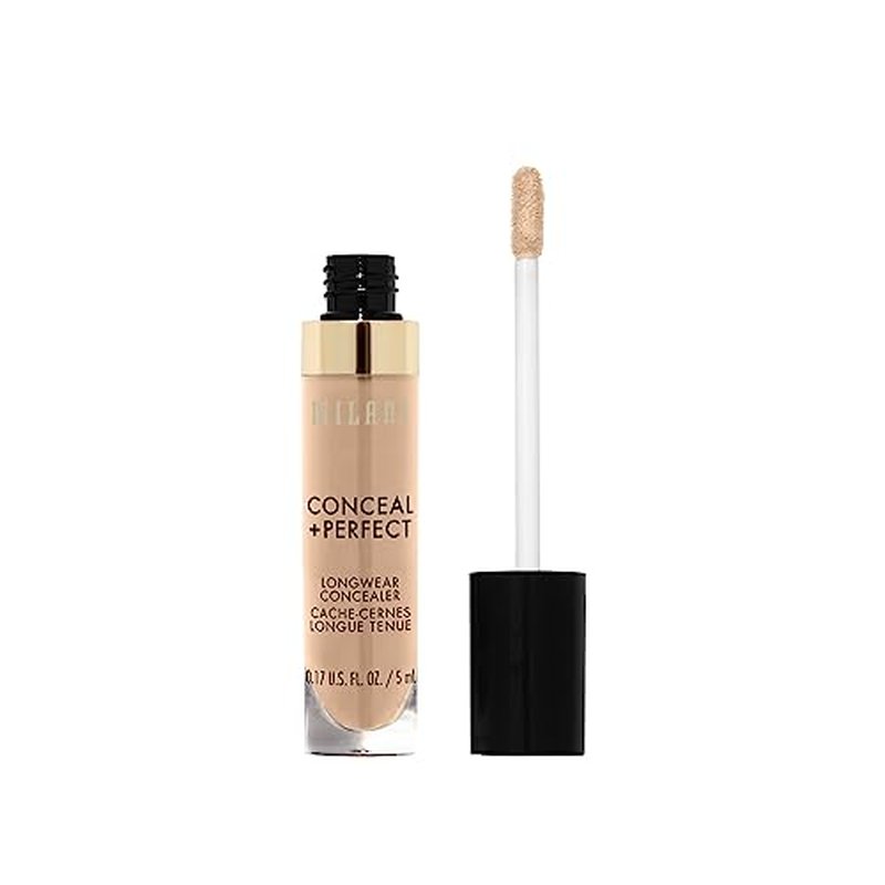 Milani Conceal + Perfect Longwear Concealer Full Coverage Infused with Hyaluronic Acid & Vitamin E, Cover Dark Circles, Blemishes & Skin Imperfections for Long-Lasting Wear - Medium Beige