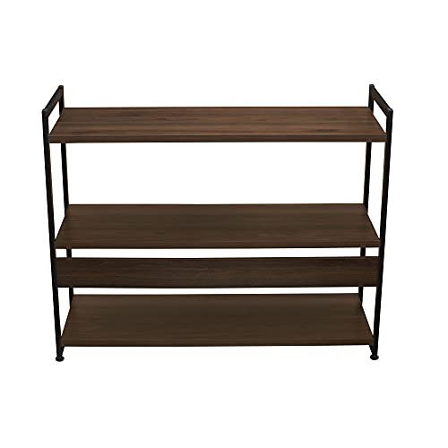 Walnut Wide 3-Shelf Open Bookshelf - Mid Century Modern Storage