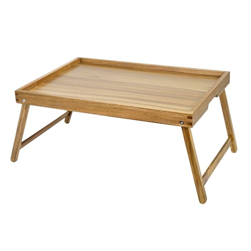 VaeFae Extra Large Acacia Bed Tray Table with Folding Legs – Multifunctional Serving & Breakfast Tray