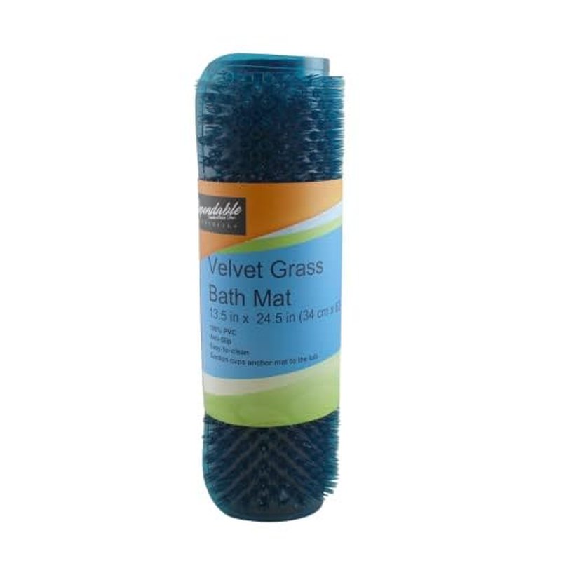 Grass Textured Spa Quality Foot Scrubber Shower Bath Mat Anti-Slip 24.5" x 13.5" Comforts Tired Feet (Blue)