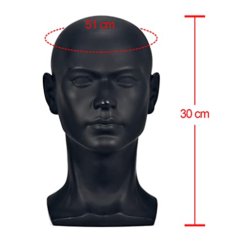 FanLin Male Mannequin Head Display Stand for Wigs Hats Glasses Jewelry - Matte Black