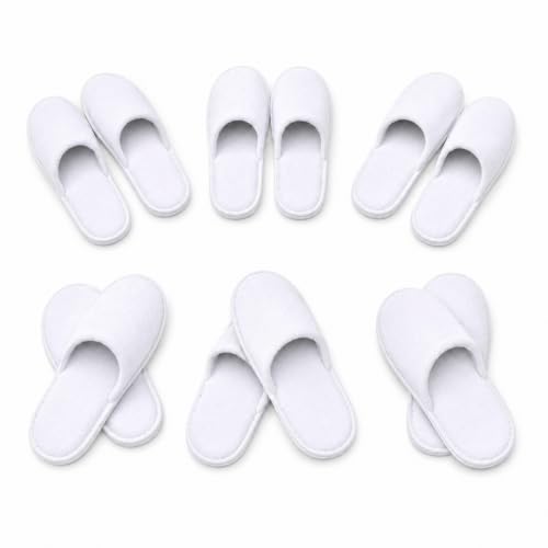 Disposable White Spa Slippers - Non-Slip Guest Footwear, 6 Pairs, Medium Variation