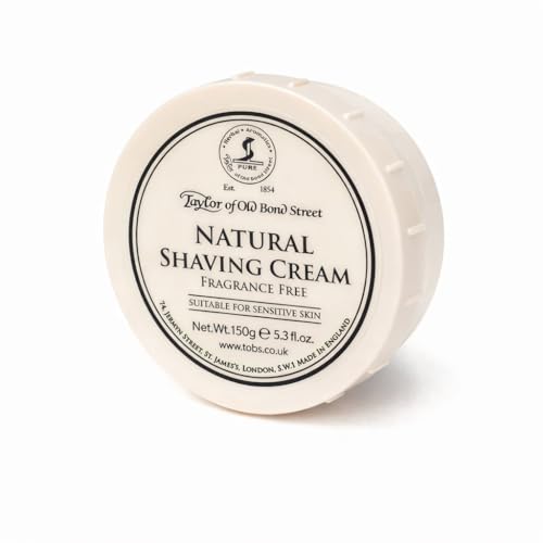 Taylor of Old Bond Street Natural Shaving Cream Bowl | suitable for sensitive skin | fragrance free | creates a rich lather for a smooth shave | luxury shave cream to soften & moisturise | 150g