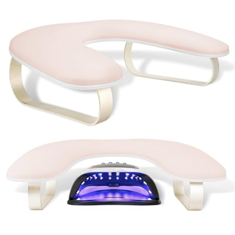 Arm Rest for Nails Tech Upgraded 10¡Æ Inclined, U-Shaped Manicure Nail Arm Rest Stand, Pink Nail Armrest for Nail Tech Hand Rests with Gold Aluminum Alloy Holder Non-Slip