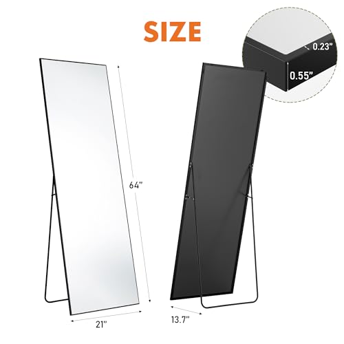 OLIXIS 64x21.5 Inch Full Length Standing Mirror with Black Frame - Bedroom Body Mirror
