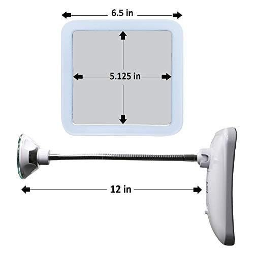 JiBen Square Flexible Gooseneck LED Lighted 10X Magnifying Makeup Mirror, Power Locking Suction Cup, Bright Diffused Light, 360 Degree Swivel, Portable Cordless Travel and Home Bathroom Vanity Mirror