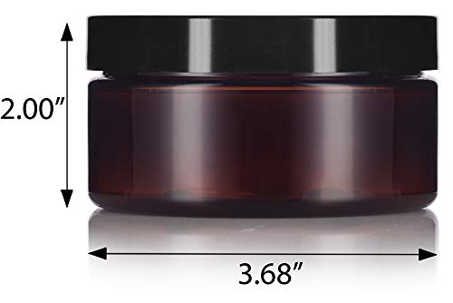 8 oz Amber PET Plastic Refillable Jar with Black Lid - Airtight Storage