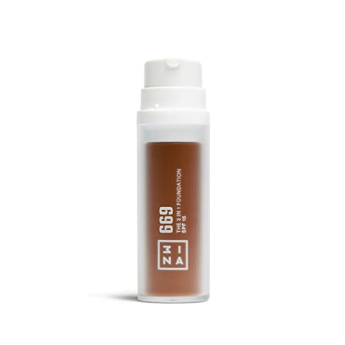 3INA MAKEUP - The 3 in 1 Foundation 669 - Base de Maquillaje Marron oscuro con Subtono Amarillo - Base 3 en 1 con Primer y Corrector - Base Maquillaje con SPF 15 y Vitamina C - Vegan - Cruelty Free