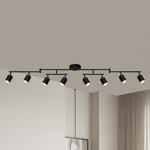 AUQUEE 8 Light Black Track Lighting Fixtures Ceiling - Modern Rotatable LED for Kitchen & Hallway, No GU10 Bulbs Included
