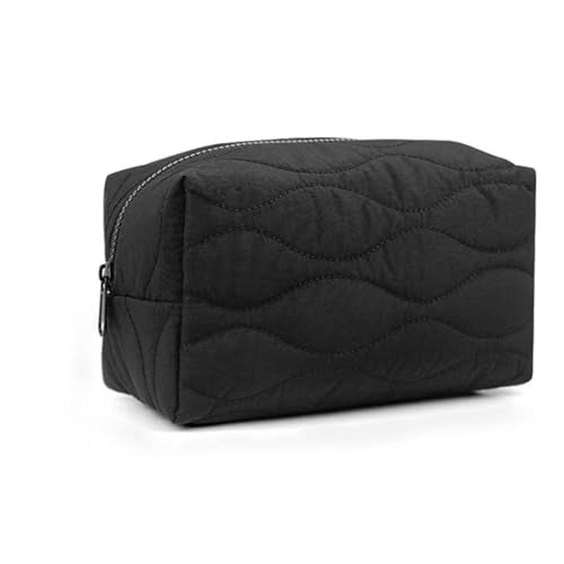 Fluffy Quilted Makeup Bag Suitable for Women and Girls, Multi-pocket Cosmetic Pouch Travel Toiletry Bag for Storing Toiletries Portable Storage Cosmetic Travel Cloth Bag£¨Black£©
