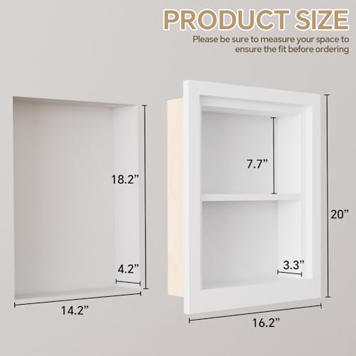BPMFDTNL Classic 2-Tier White Recessed Solid Wood Bathroom Medicine Cabinet