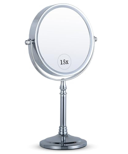 15X/1X Dual-Sided Makeup Mirror with Stand - Chrome, 12x6 Inches