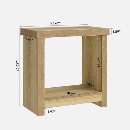Natural End Tables Set of 2 - Narrow Side Tables with Storage Shelves