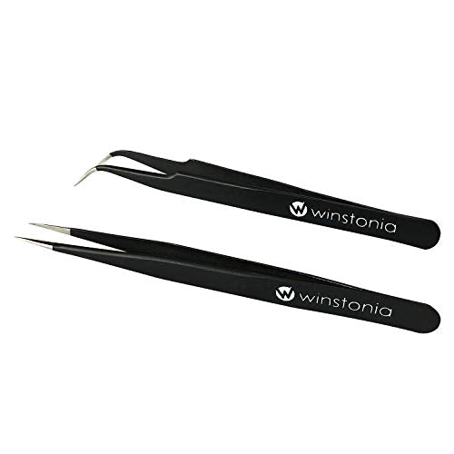Winstonia 2 Pcs Tweezer Set - Stainless Steel Pointy Professional Beauty Tools - Manicure, Jewelry, Blackhead, Ingrown Hair, Splinter Removal Tweezers