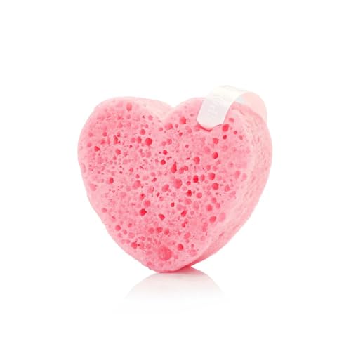 Pink Camellia Bath Sponge with Built-in Body Wash & Exfoliator - Heart Shape, 20+ Uses