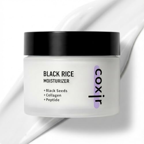 coxir Black Rice Moisturizer Face Cream, Hydrating Korean Moisturizer with Niacinamide, Collagen & Peptide Complex, Radiance, Barrier Support, Lightweight Non-Greasy(1.69 fl oz)