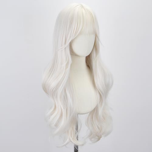 White Wigs for Women - 26 Inch Long Wavy Synthetic Wig with Bangs - Cosplay, Halloween, Daily Use - Variation: White