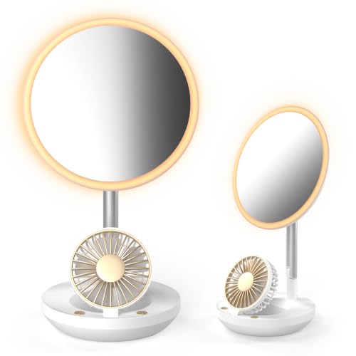 3-in-1 LED Makeup Mirror with Fan, Rechargeable Portable Vanity Light