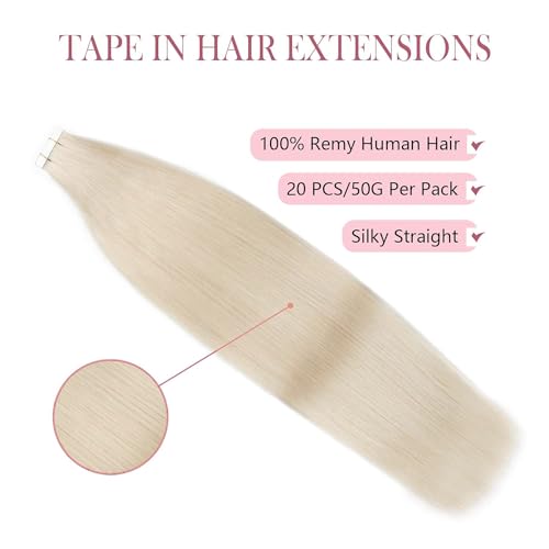 Silky Straight Tape-In Hair Extensions - 100% Remy Human Hair, Blonde 14 Inch, 50g