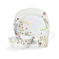 Mikasa Wildflower Garden 16-Piece Bone China Dinnerware Set for 4 - Floral Square Plates & Mugs