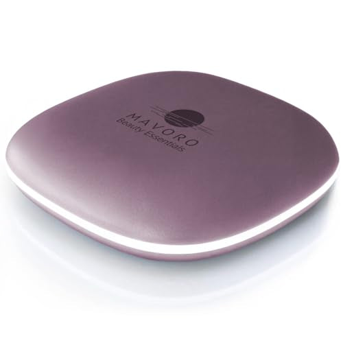 LED Compact Travel Makeup Mirror - 1x/10x Magnification, Dimmable, USB-C Violet Mist