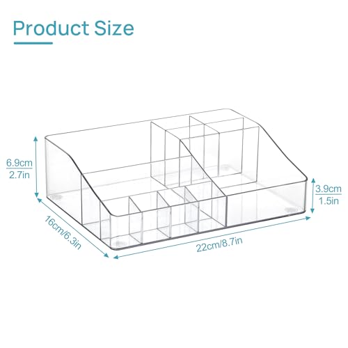 Vtopmart 1 Tier Clear Makeup Organizer with Drawer, Cosmetic Storage for Dresser Countertop and Bathroom Vanity, Beauty Holder for Lipstick Brush Skincare