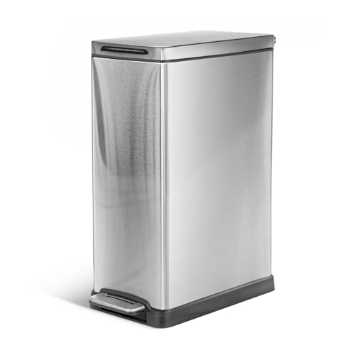 Kitchen Trash Can 12 Gallon Slim Fit Waste Bin with Soft-Close Lid - Silver