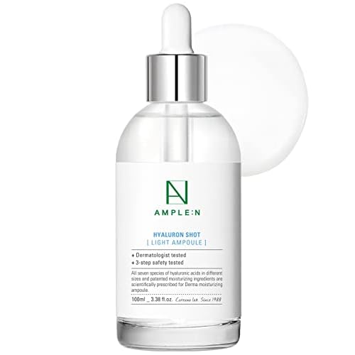 AMPLE:N Hyaluron Shot Light Serum - Korean Hyaluronic Acid Moisturizing Serum - Hydrate Oily and Combination Skin and Restore Vitality ? Plumping, Refreshing, Anti Aging Ampoule, 3.38 fl.oz.