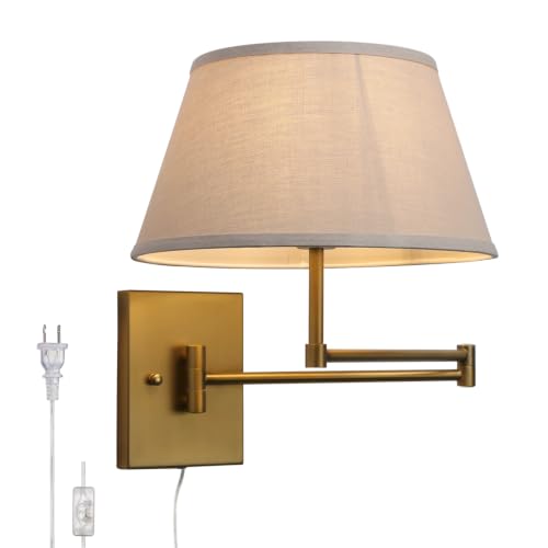Vintage Fabric Plug-in Wall Sconce with Linen Shade - Black+White