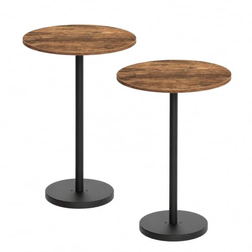 Round Bar Table Set of 2 - Rustic Brown & Black Counter Height Pub Tables
