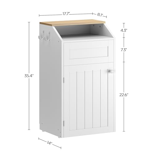 White Freestanding Trash Cabinet with Flip Door - 10 Gallon Hidden Kitchen Garbage Can - YATINEY