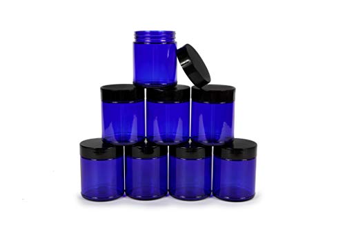 Cobalt Blue Glass Jars with Black Lids - 8 oz Storage Containers (8 Pack)