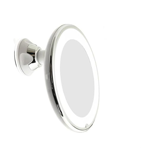 JiBen LED Lighted 10X Magnifying Makeup Mirror with Power Locking Suction Cup, Bright Diffused Light and 360 Degree Rotating Adjustable Arm, Portable Cordless Home and Travel Bathroom Vanity Mirror
