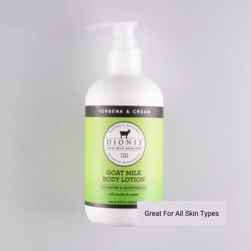 Dionis Goat Milk Skincare Verbena & Cream Scented Lotion (8.5oz) and Hand & Body Bar Soap (6oz) Bundle - Made in USA - Cruelty Free and Paraben Free Formula