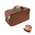 Large Capacity Waterproof Travel Cosmetic Bag - PU Leather - Brown Light