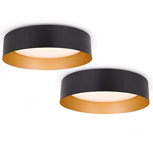 Flush Mount Ceiling Light 2-Pack - Matte Black with Gold Interior, 12.5 Inch