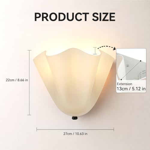 Nunoaieo French Vintage Floral Wall Sconce - White Wavy Glass Accent Light