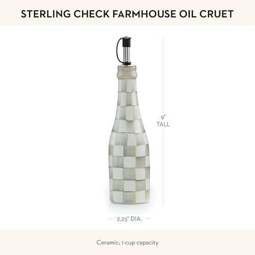Farmhouse Oil Dispenser - Ceramic Oil Cruet with Gray-and-White Sterling Check Pattern