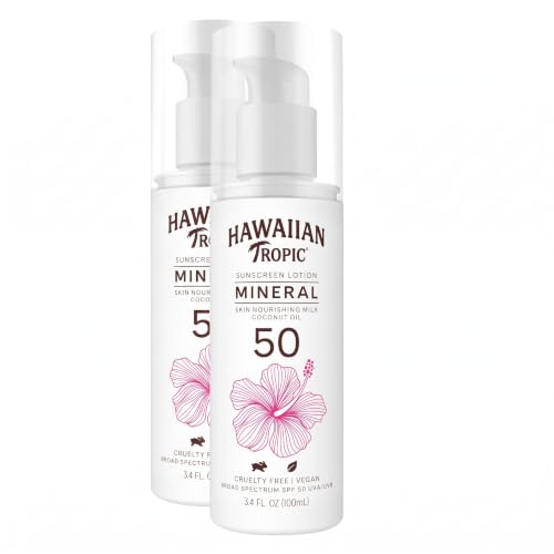 Hawaiian Tropic Mineral Sunscreen SPF 50 Lotion 3.4oz Pack of 2 Travel Size